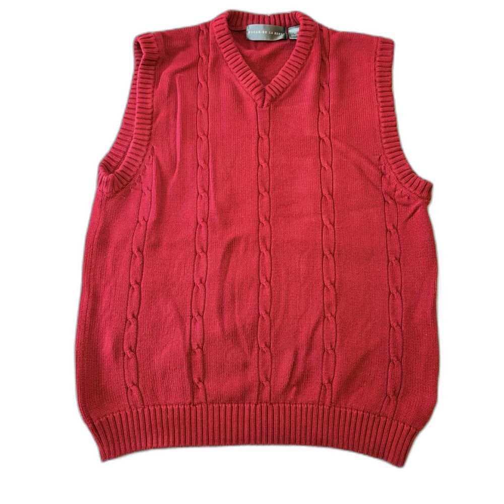 Vintage Oscar De La Renta Men’s Sweater Vest XL Burgundy 1990s V Neck Cotton